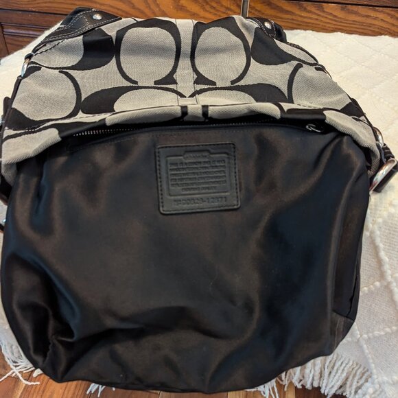 Coach Signature Carly Hobo Black Gray Canvas Brass Shoulder Bag Purse 12871 - Picture 11 of 12